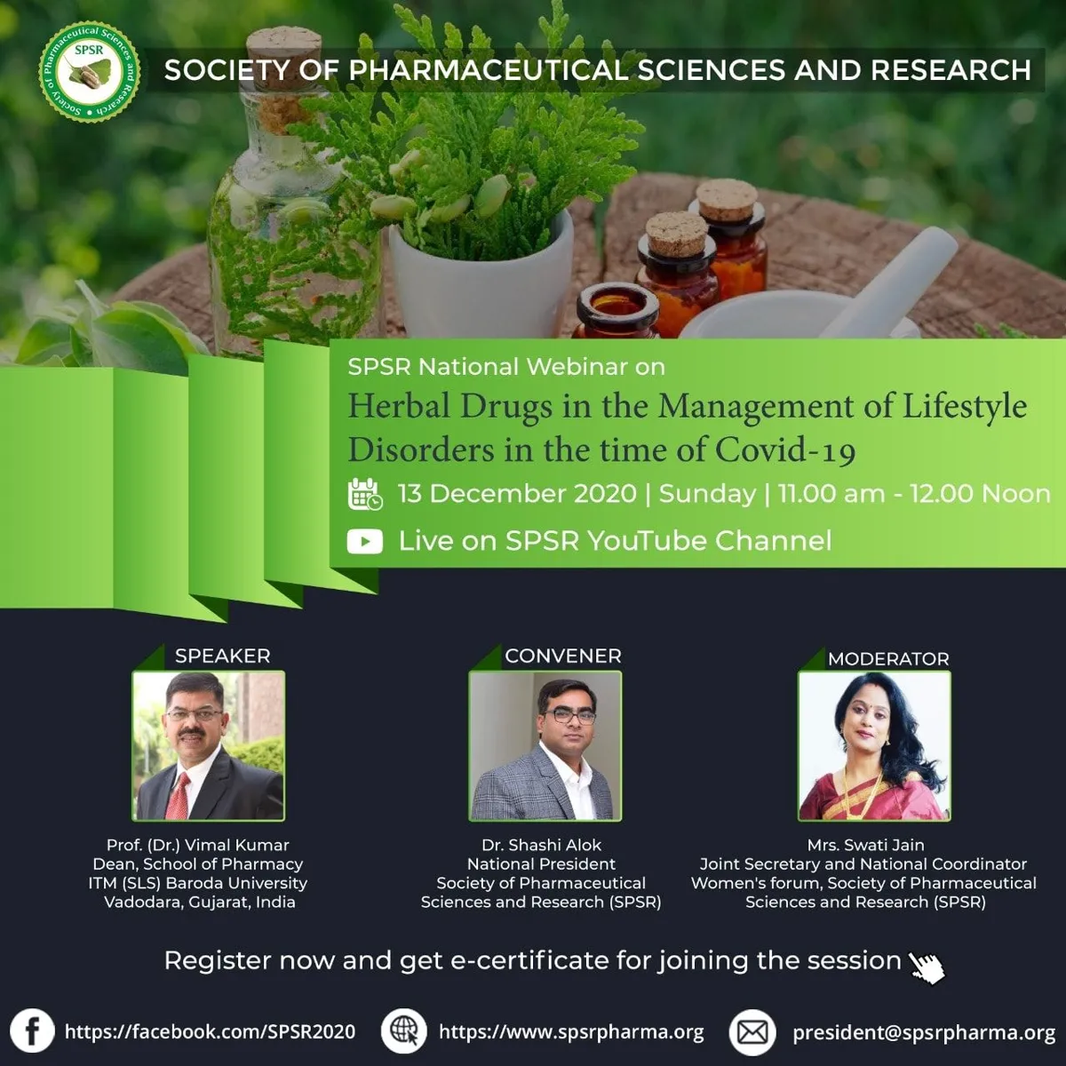 SPSR National Webinar on "Herbal Drugs in the Management of Lifestyle Disorders in the time of Covid-19"