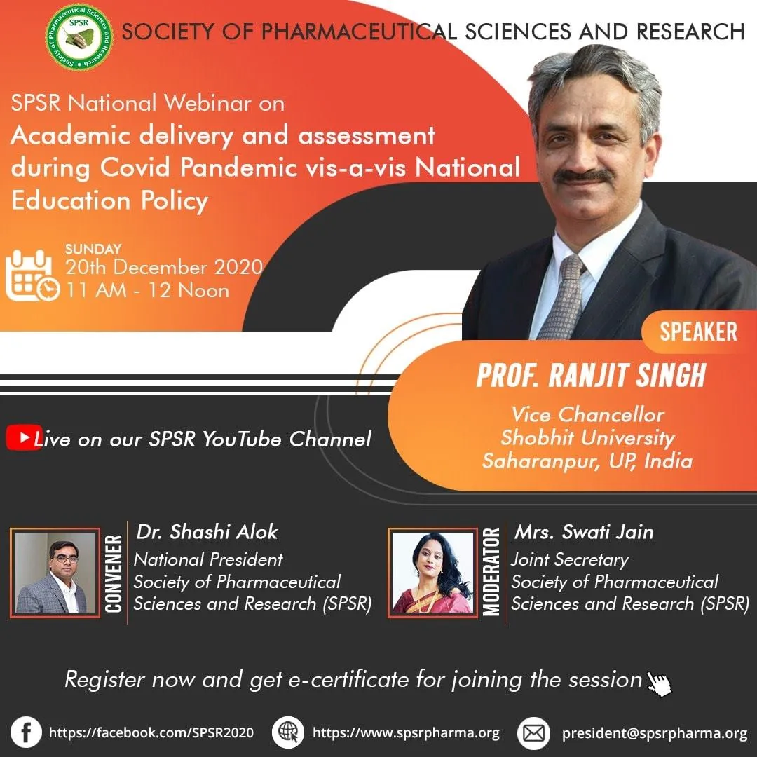 SPSR National Webinar on Academic delivery and assessment during Covid Pandemic vis-a-vis National Education Policy