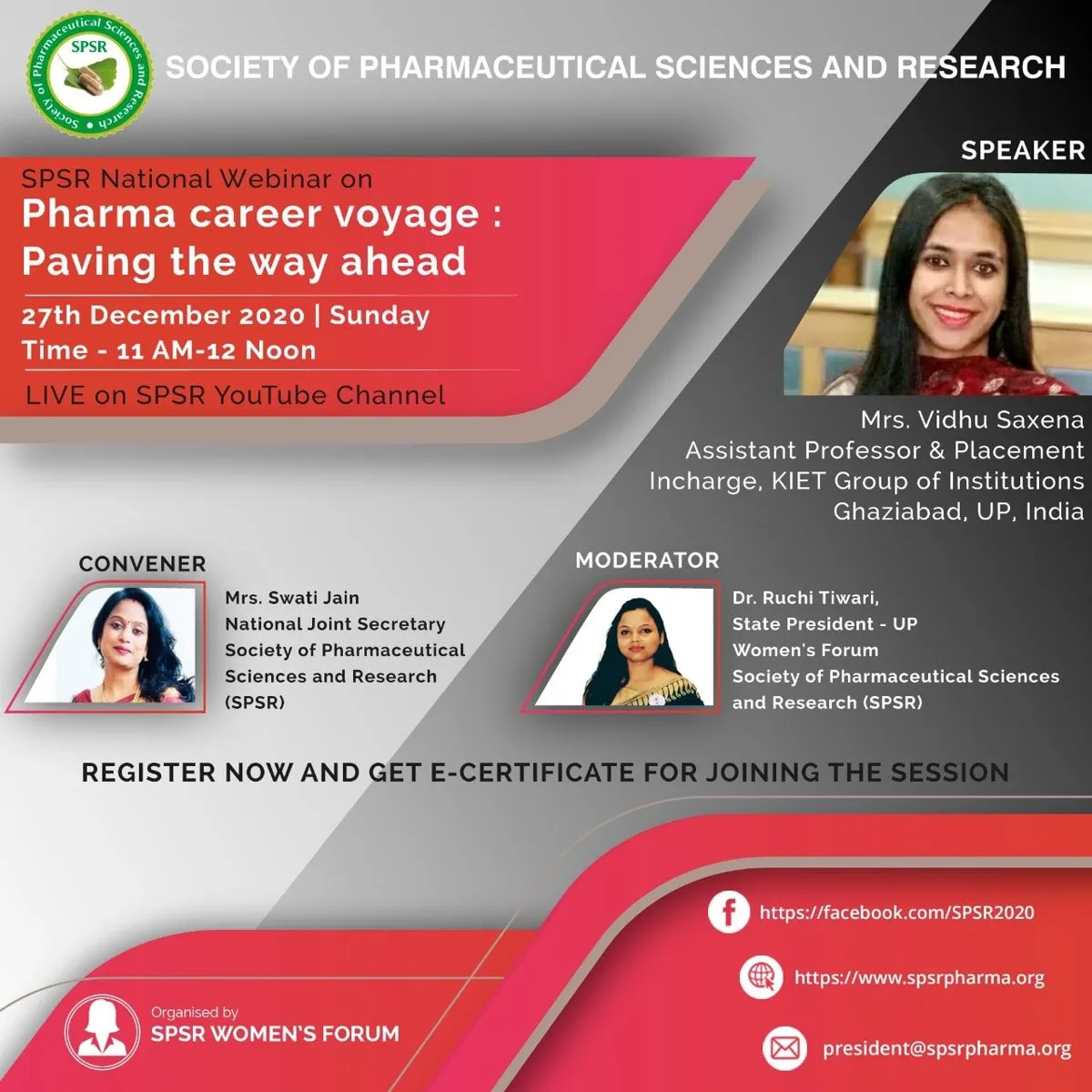 SPSR National Webinar on Pharma career voyage : Paving the way ahead