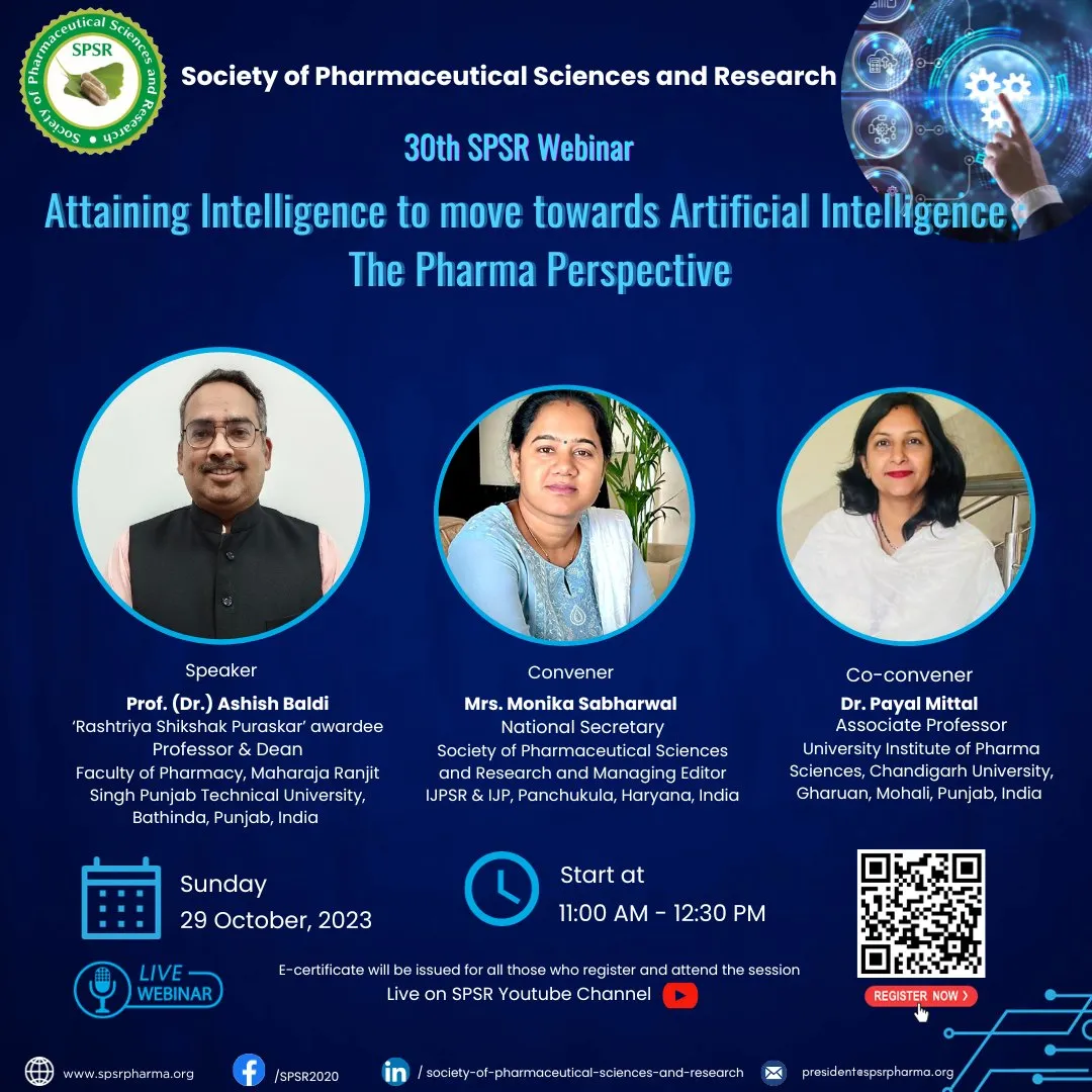 SPSR Webinar on ‘Attaining Intelligence to move towards Artificial Intelligence: The Pharma  Perspective