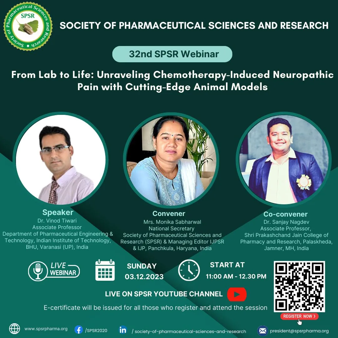SPSR Webinar on 'From Lab to Life: Unraveling Chemotherapy-Induced Neuropathic Pain  with Cutting-Edge Animal Models’