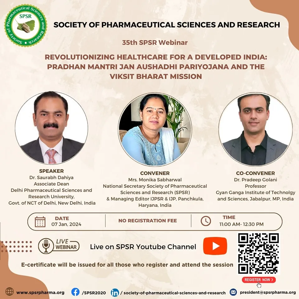 SPSR Webinar, focusing on 'Revolutionizing Healthcare for a Developed India: Pradhan  Mantri Jan Aushadhi Pariyojana and the Viksit Bharat Mission