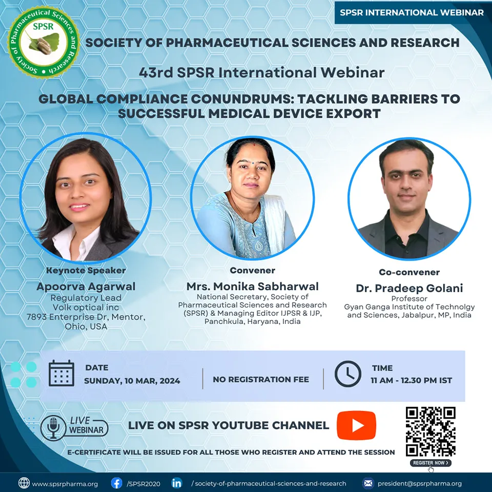SPSR International Webinar on ‘Global Compliance Conundrums: Tackling barriers to  successful Medical Device Export’