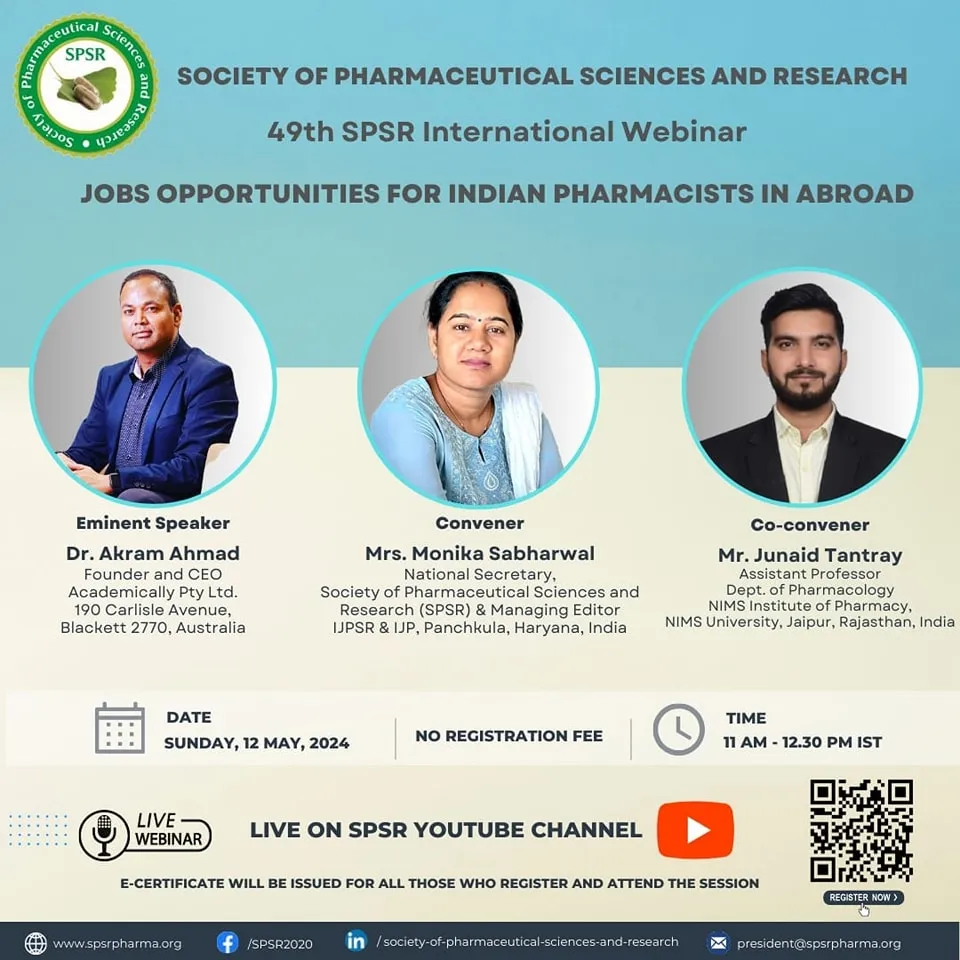 SPSR International Webinar on ‘Jobs Opportunities for Indian Pharmacists in Abroad'