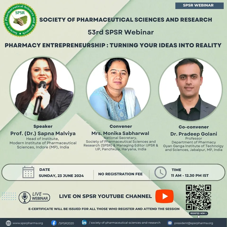 SPSR Webinar on ‘Pharmacy Entrepreneurship: Turning Your Ideas into Reality’