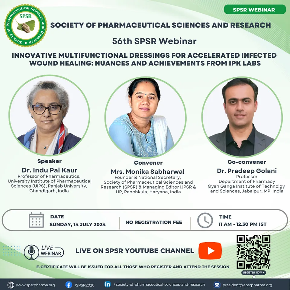 SPSR Webinar on ‘Innovative multifunctional dressings for accelerated infected wound  healing: nuances and achievements from IPK labs’