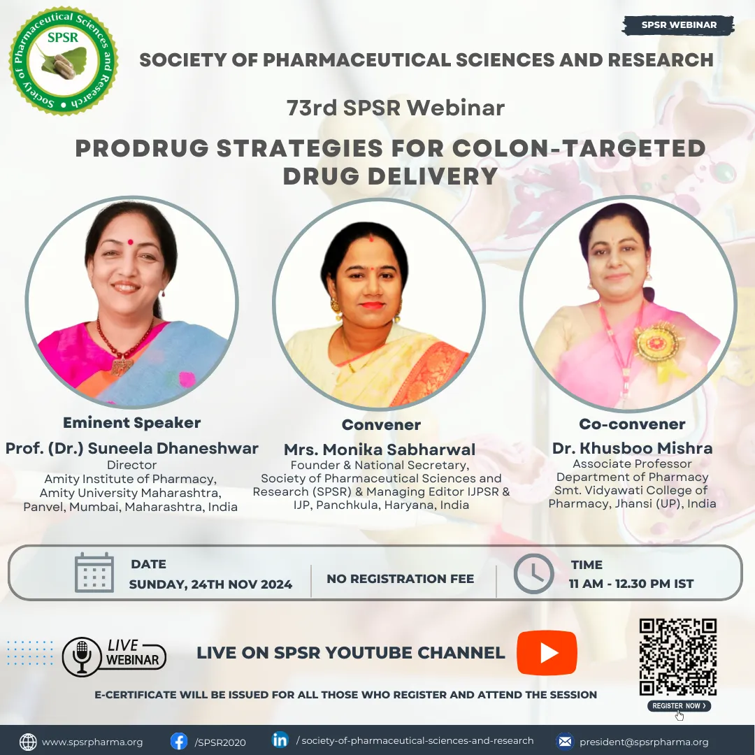 73rd SPSR Webinar on ‘Prodrug Strategies for Colon-targeted Drug Deliver